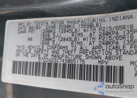 2004 Toyota Sienna Le z USA, uszkodzony, nr VIN 5TDZA23C74S065176